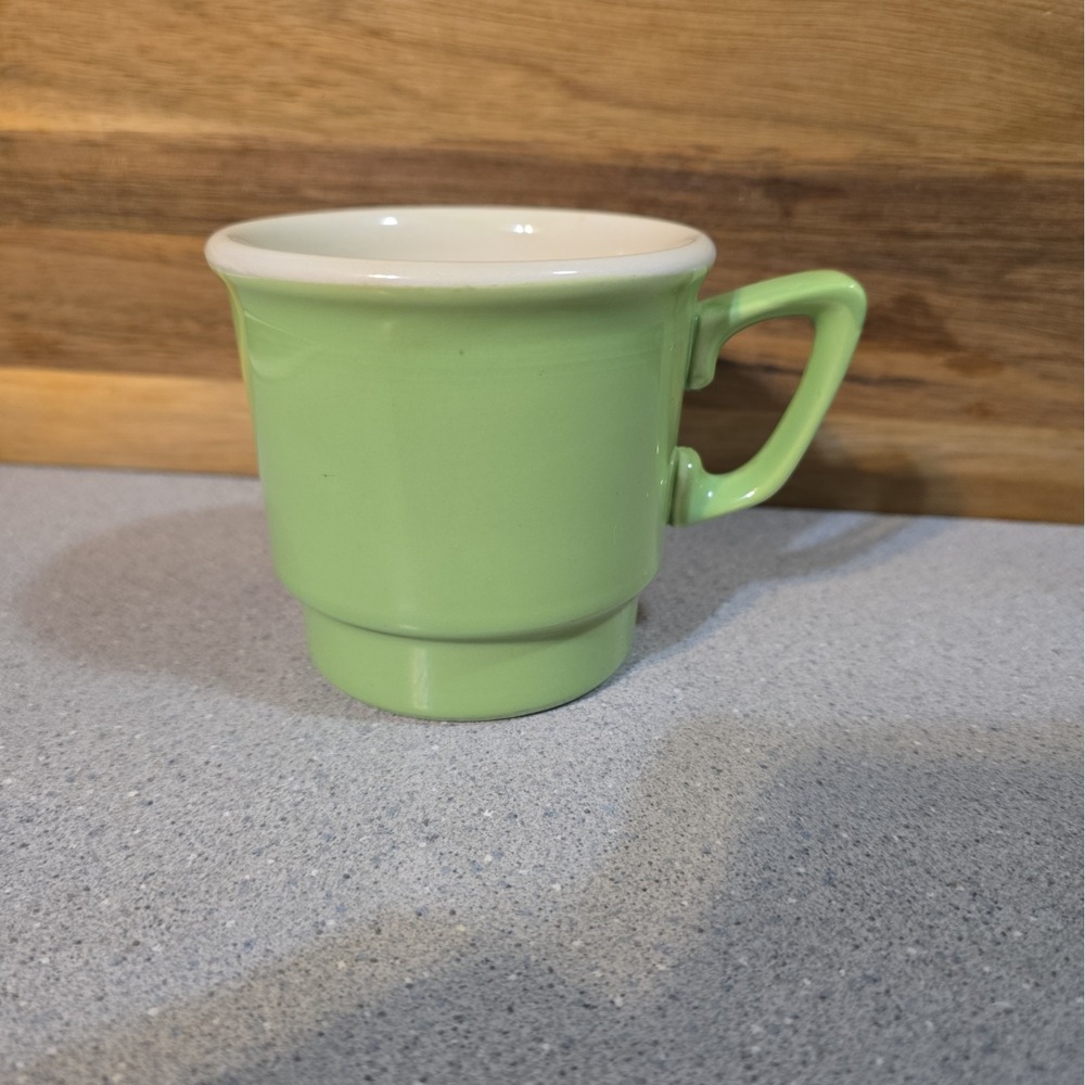 Vintage Ceramic Avocado Green Coffee Mug Cup Stackable Unmarked, See Chip